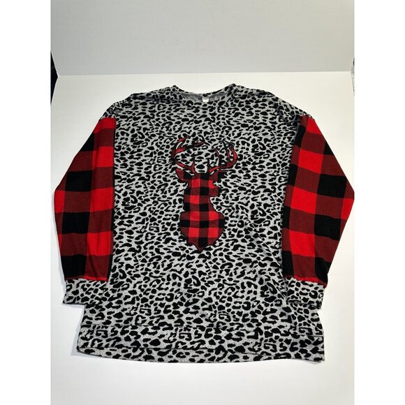Sunshine & Rodeos Women’s Holiday Sweater Reindeer Patch Red Black Size L - Picture 1 of 5